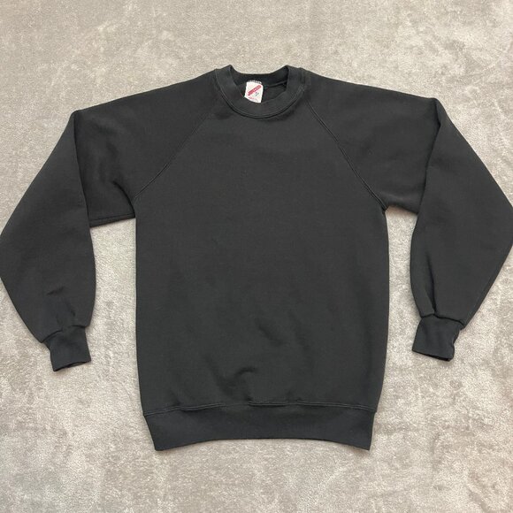 Vintage 90s Jerzees Sweatshirt Mens Medium Black Blank Crewneck Made In USA - Picture 1 of 7